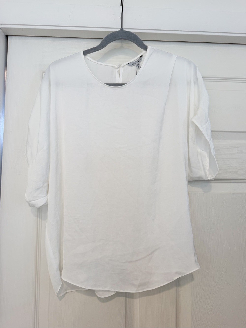 Naked Zebra White Short Sleeve Rounded Hem Blouse